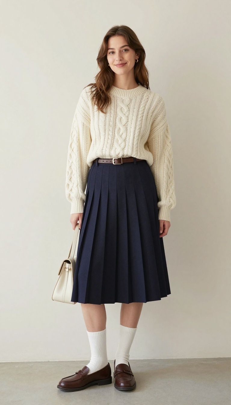 5. Preppy Sweater and Pleated Skirt