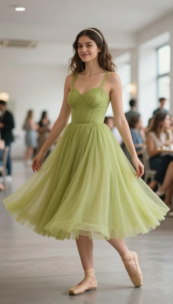 8. Pistachio Green Tulle Dress with Ballet Flats