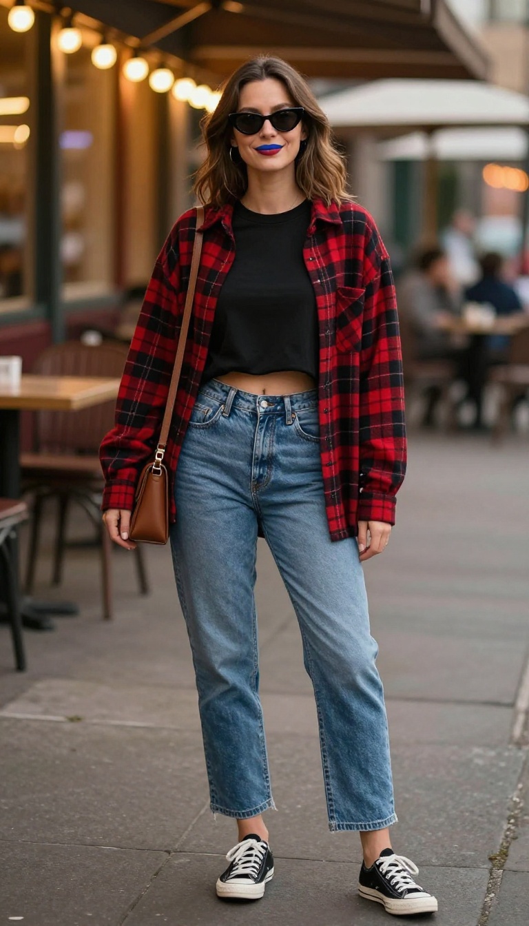 2. The Retro Drive-In Movie Star: Vintage Denim & Red Lip