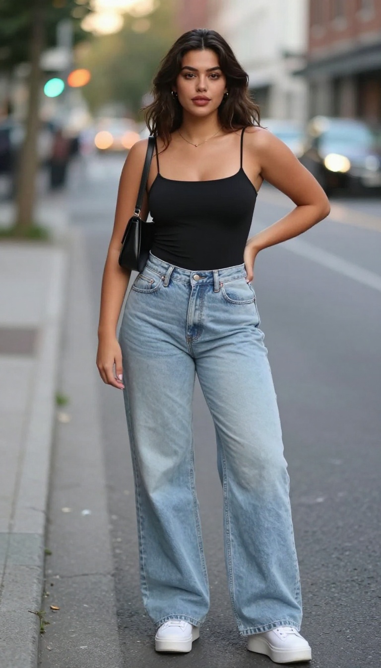 12. Corset Top and Wide-Leg Jeans