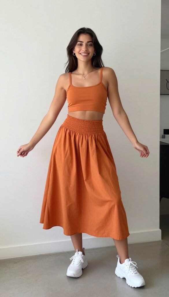 3. Bold in Burnt Orange: A Two-Piece Set That Moves with You