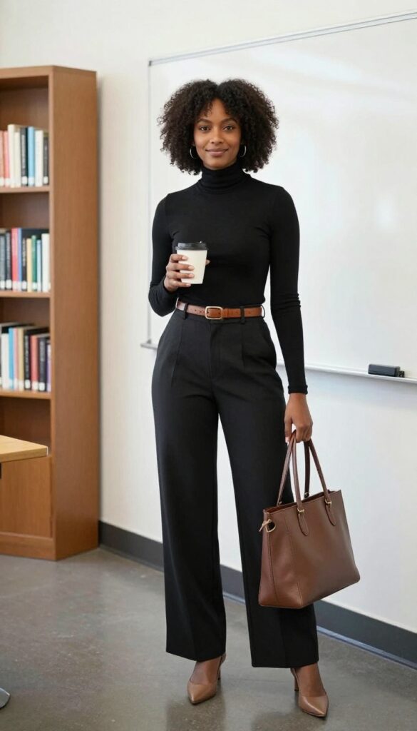 2. Wide-Leg Trousers & a Fitted Turtleneck