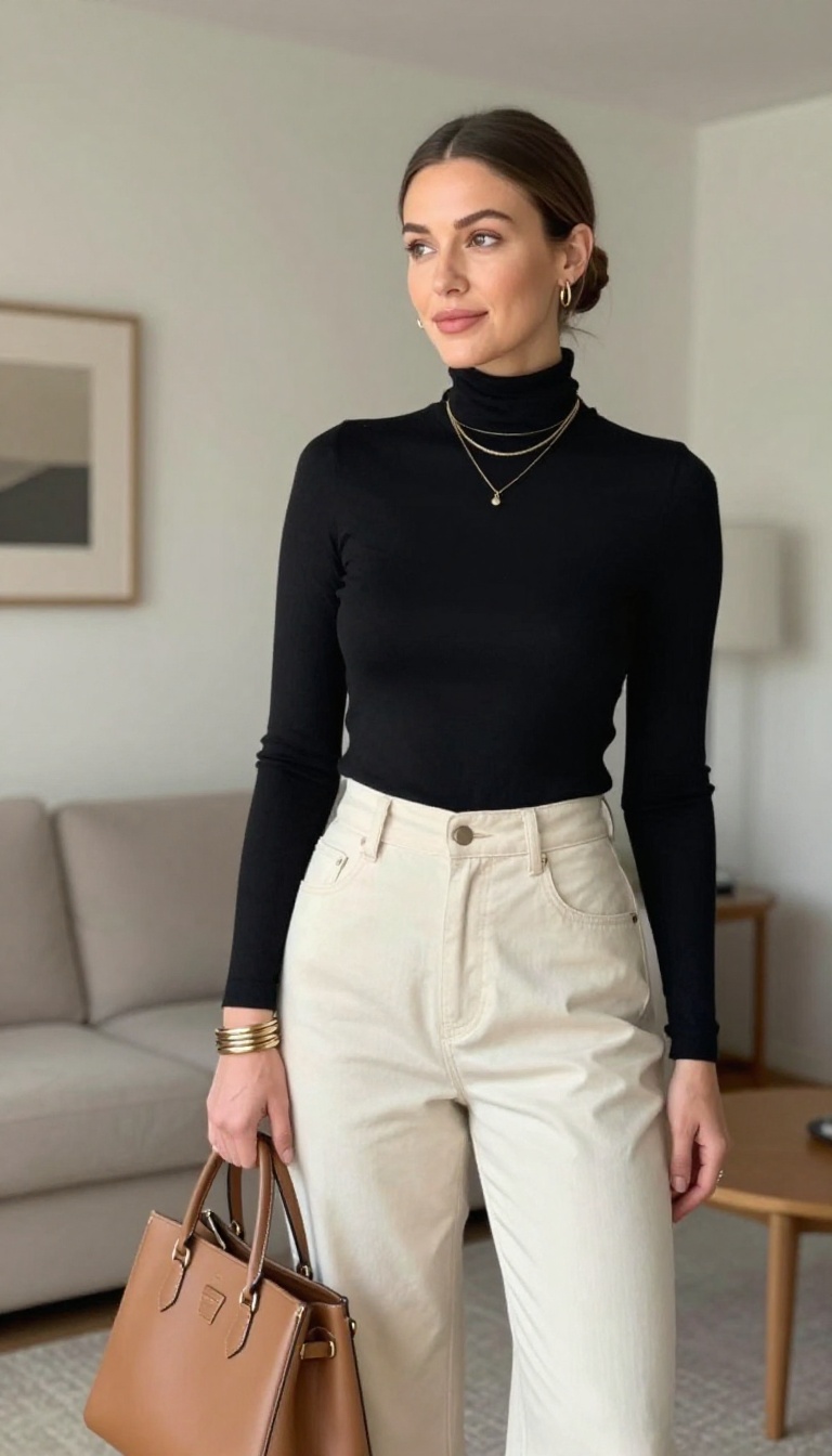 11. Layered Jewelry and a Classic Turtleneck