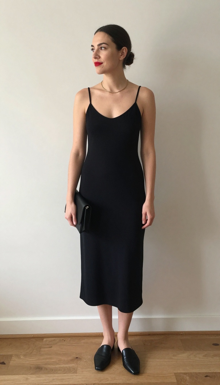 13. Minimalist Noir: Black Slip Dress and Simple Accessories