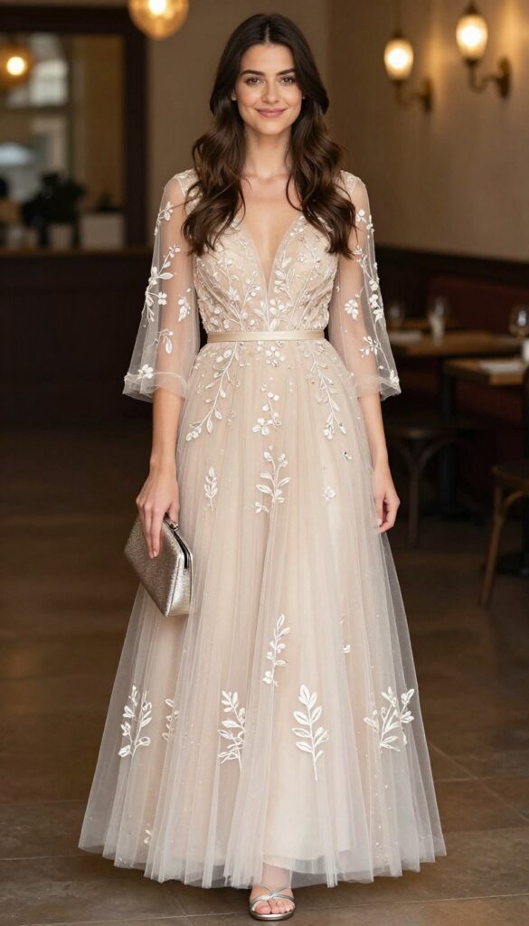 14. Embroidered Tulle Gown with a Sheer Back