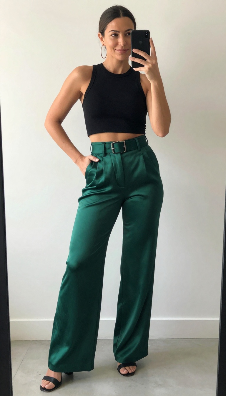 9. High-Waisted Pleated Pants with a Crop Top