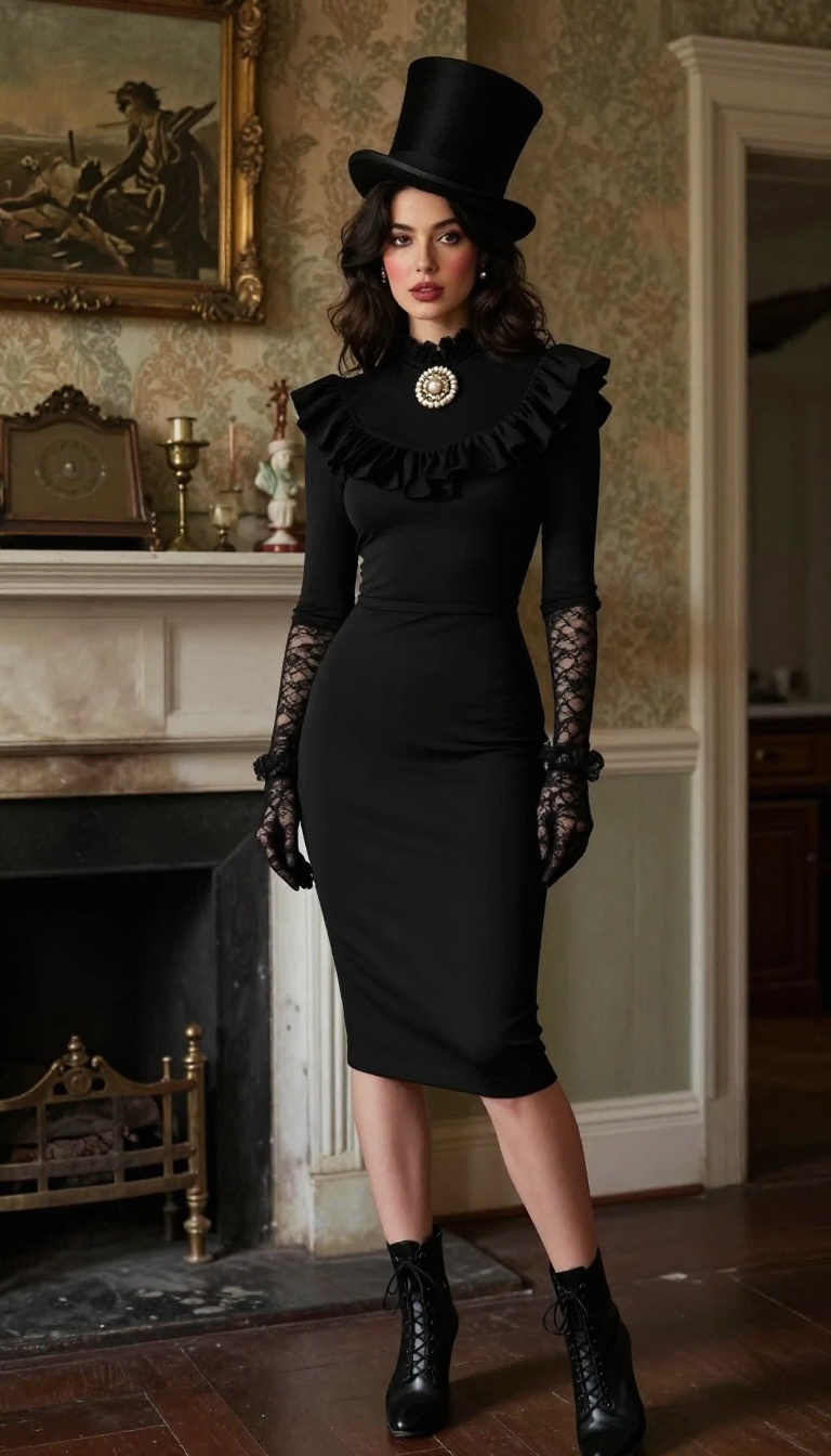 8. Victorian Ghost: Ruffled Collar and Brooch