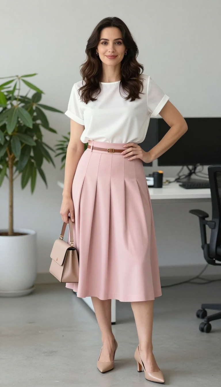 7. High-Waisted Pleated Skirt and Blouse