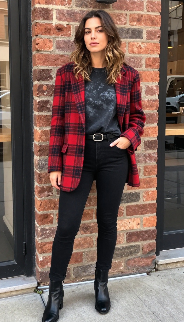 8. Plaid Blazer With Band Tee