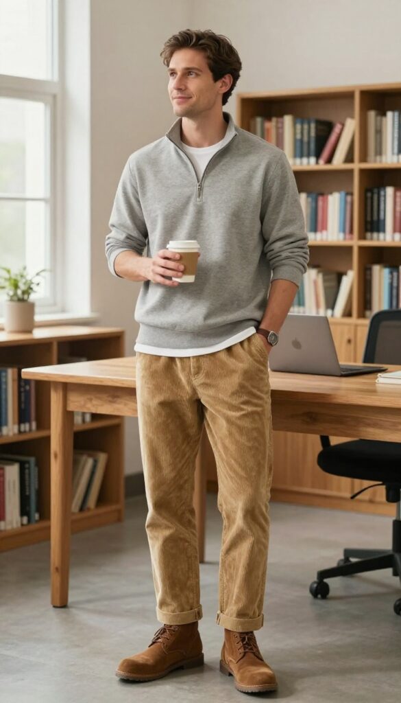 8. The Quarter-Zip and Corduroy Pants