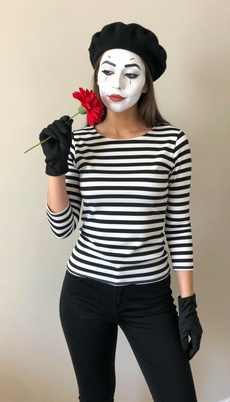 15. The Mime: Striped Shirt, White Face Paint, and Black Beret