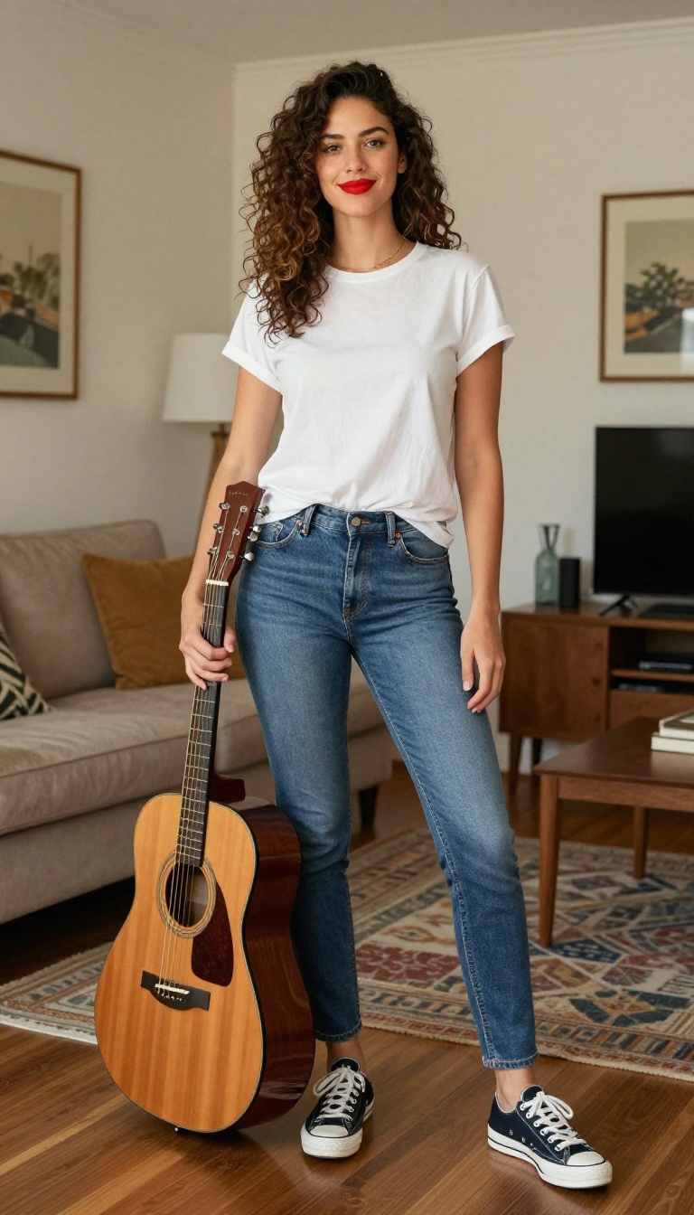 12. Fearless Era: White Tee and Jeans with a Guitar