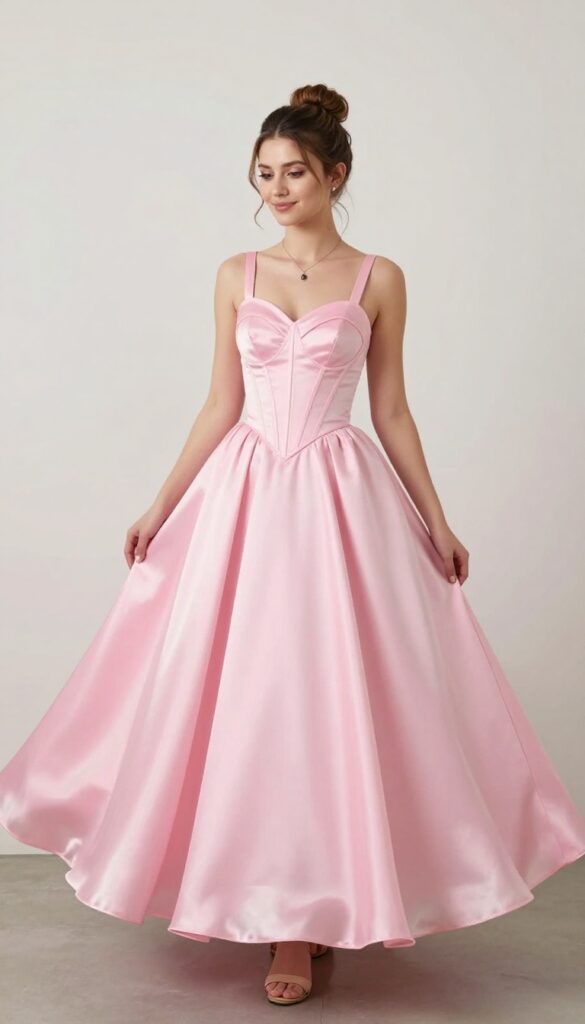 9. Pink Satin Ballgown with Corset Bodice