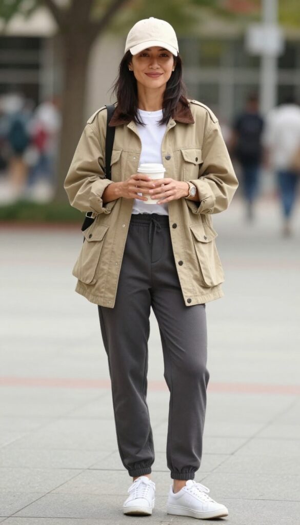 12. Utility Jacket with Joggers and a Graphic Tee