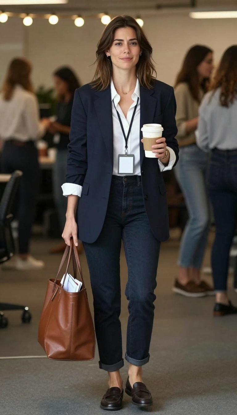 6. The Office Worker: Blazer, Name Tag, and a Coffee Cup