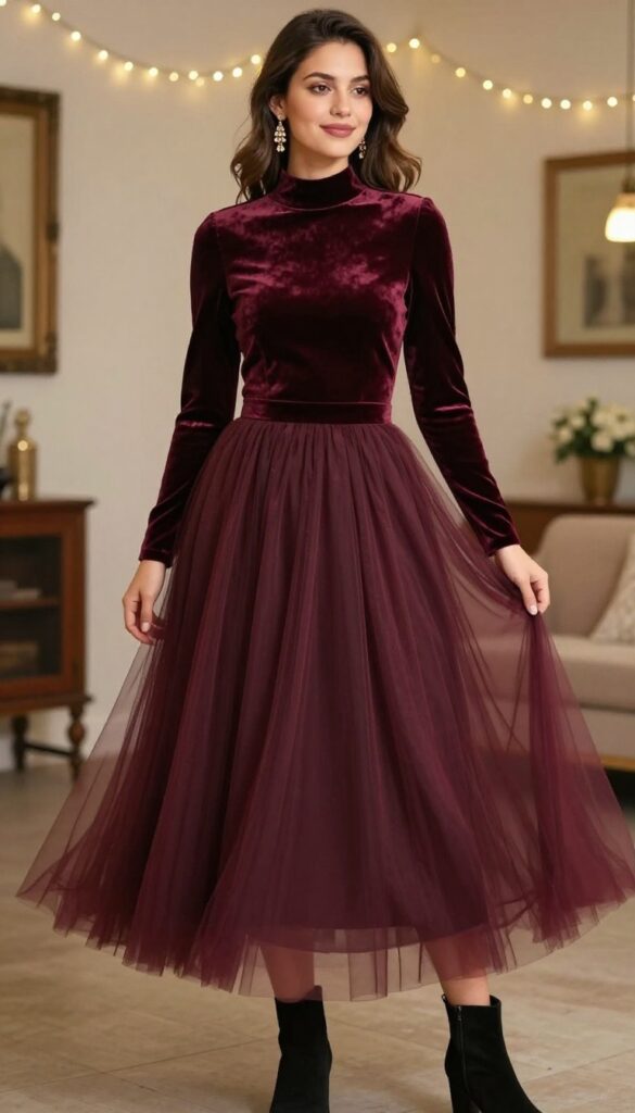 6. High Neck, High Drama: Velvet and Tulle