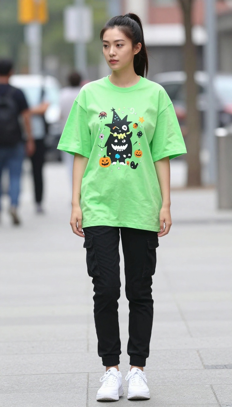 2. Neon Pop with a Graphic Tee