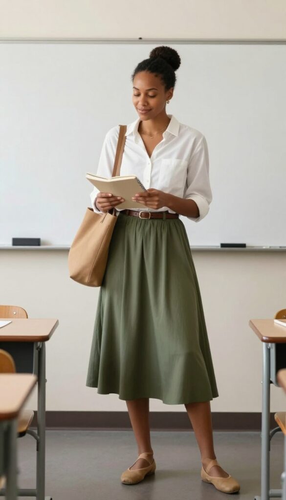 6. Midi Skirt & a Crisp Button-Down