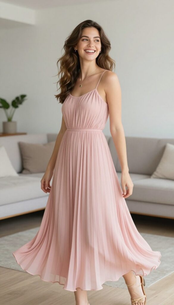 7. Lightweight Pleated Dress with Delicate Straps