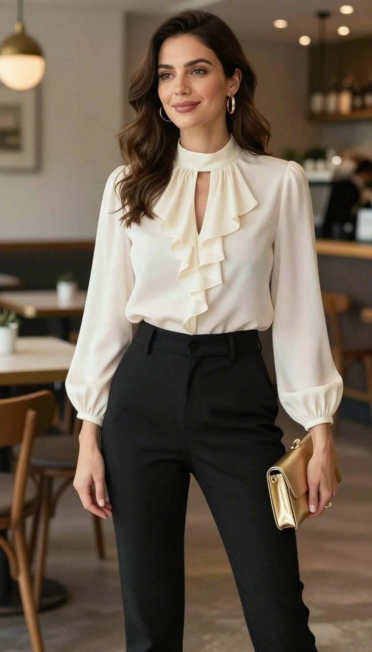 7. Ruffled Blouse and Trousers