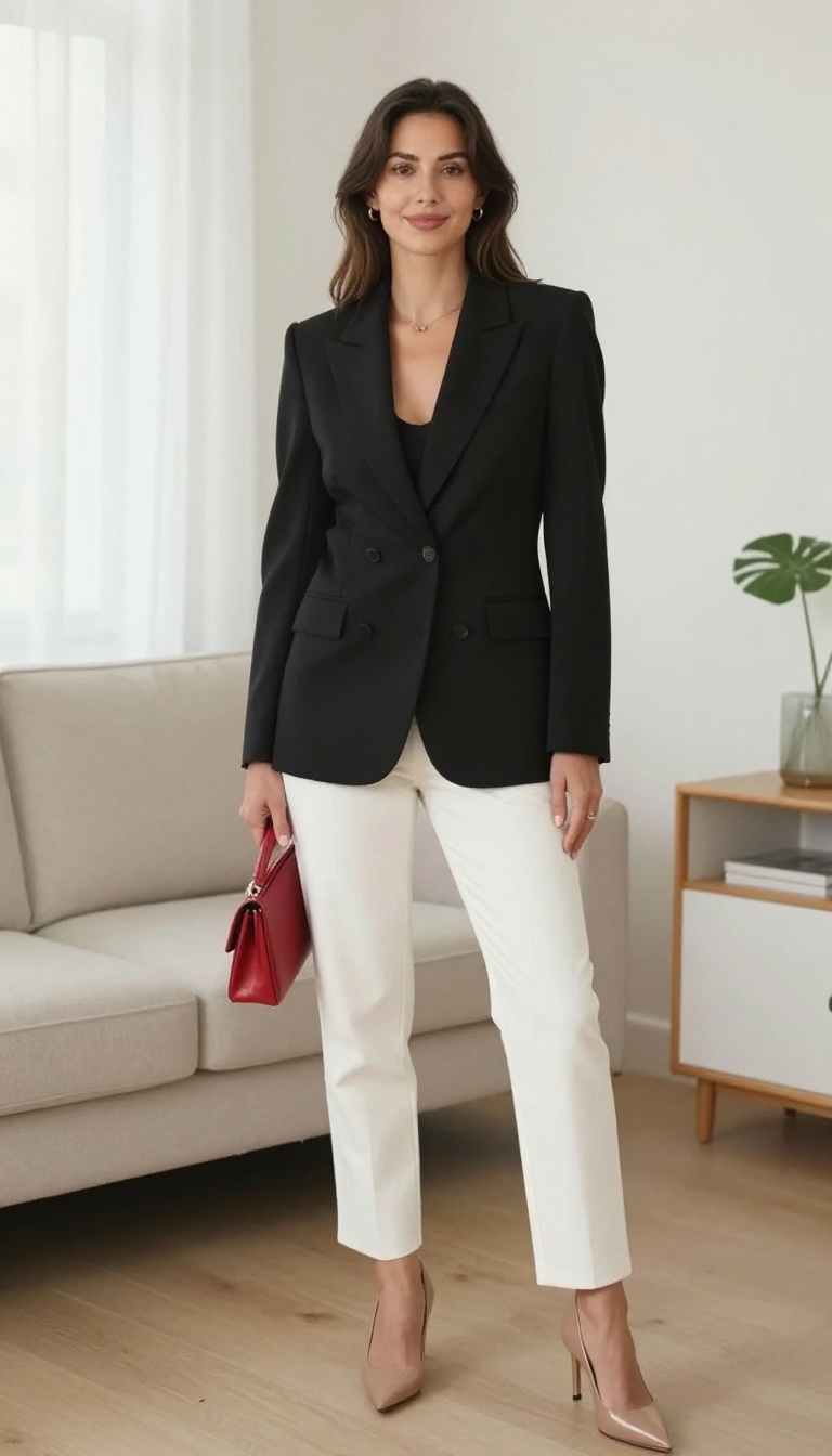 2. Power Shoulders and High-Waisted Trousers