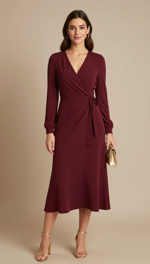 7. Burgundy Beauty with a Wrap Silhouette