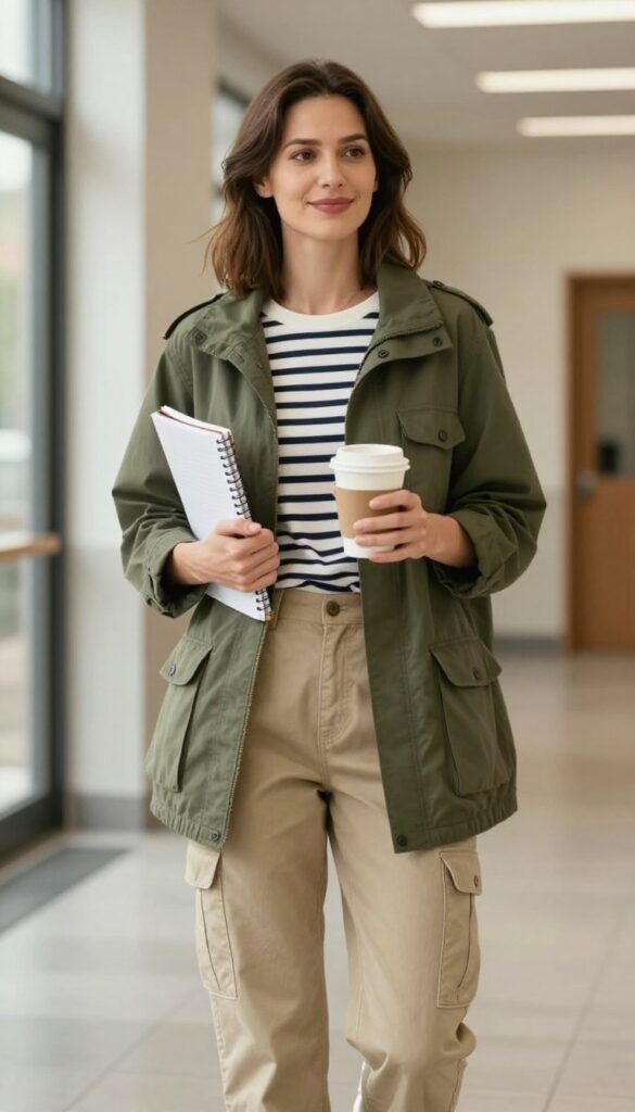 6. Layered with a Utility Jacket
