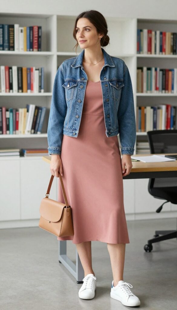 4. The Denim Jacket and Slip Dress Ensemble
