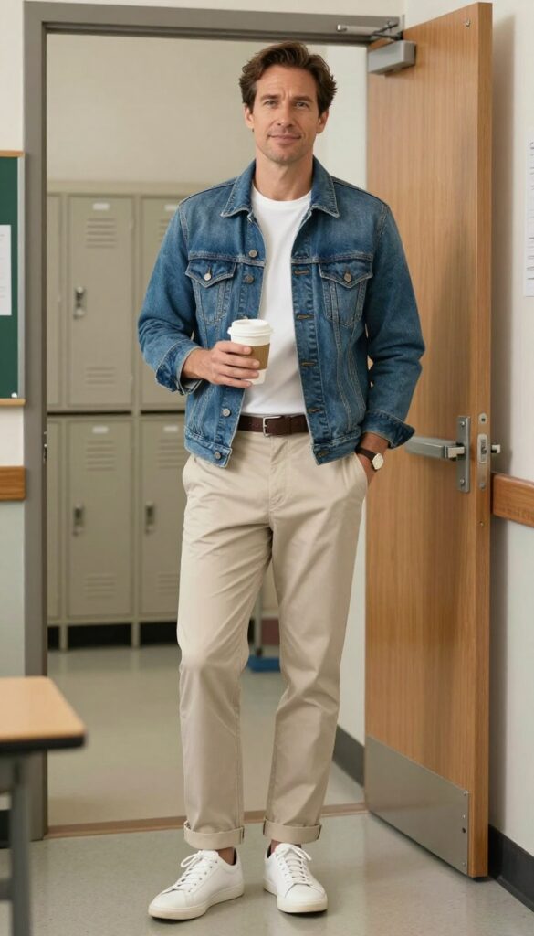 5. Casual Friday With a Denim Jacket and Chinos