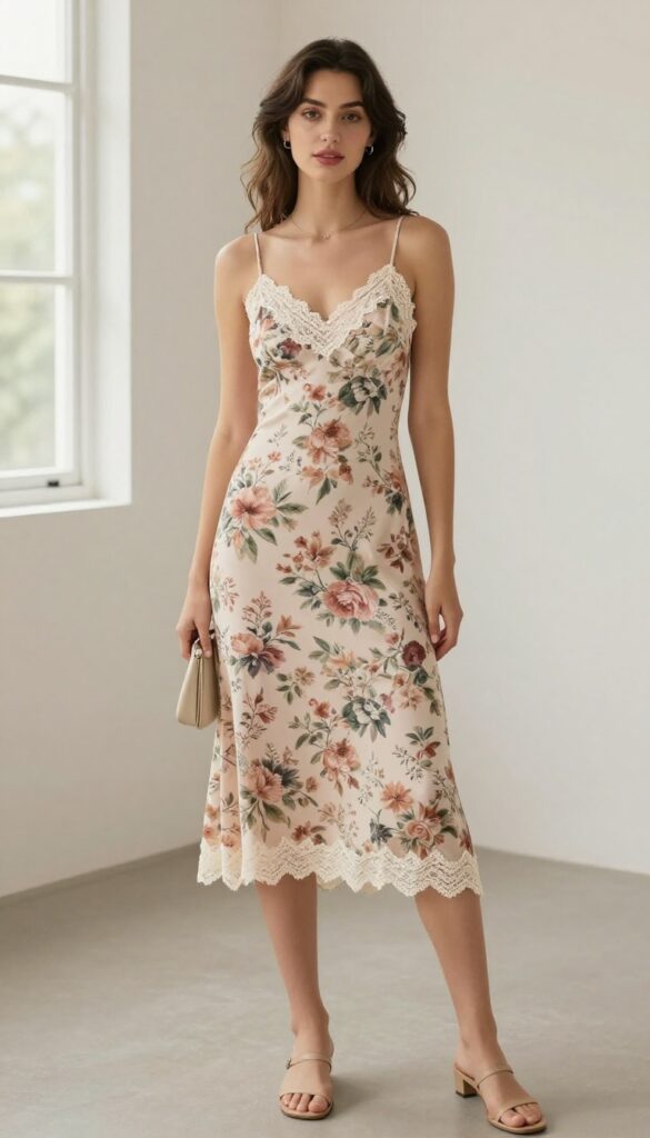 4. Floral Slip Dress with Lace Trim