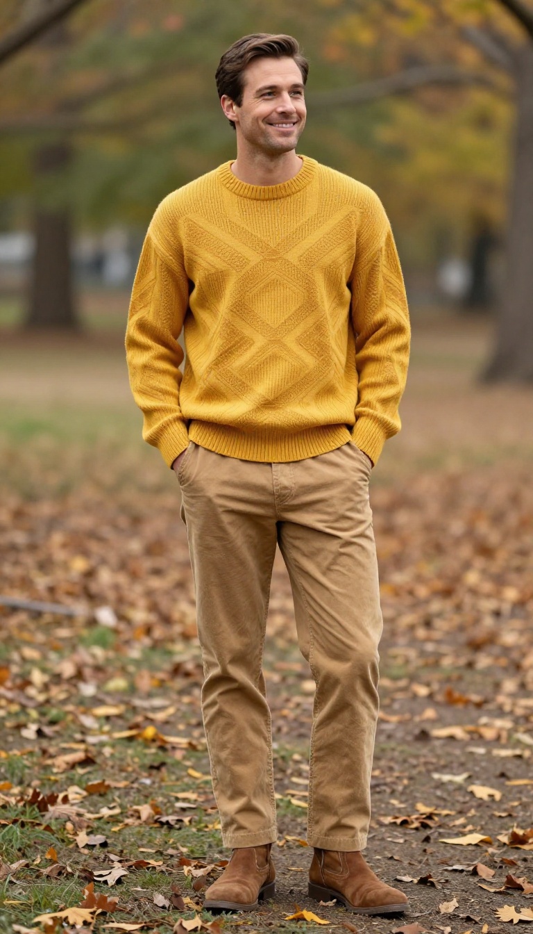10. Graphic Sweater and Corduroy Pants: Cozy Retro