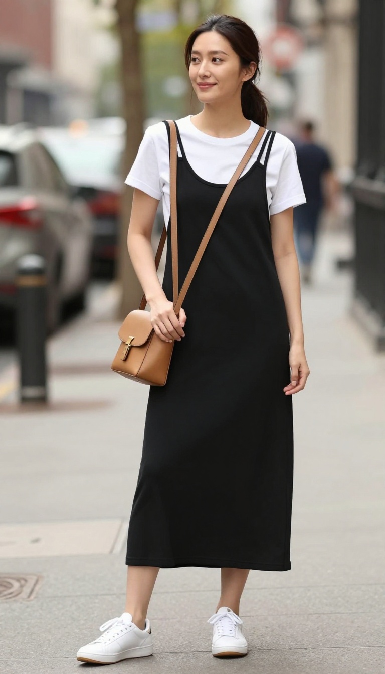 6. Slip Dress Over a White Tee
