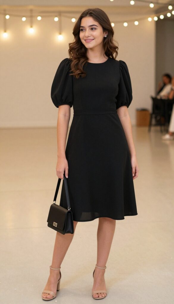 8. Balloon Sleeves and A-Line Skirt