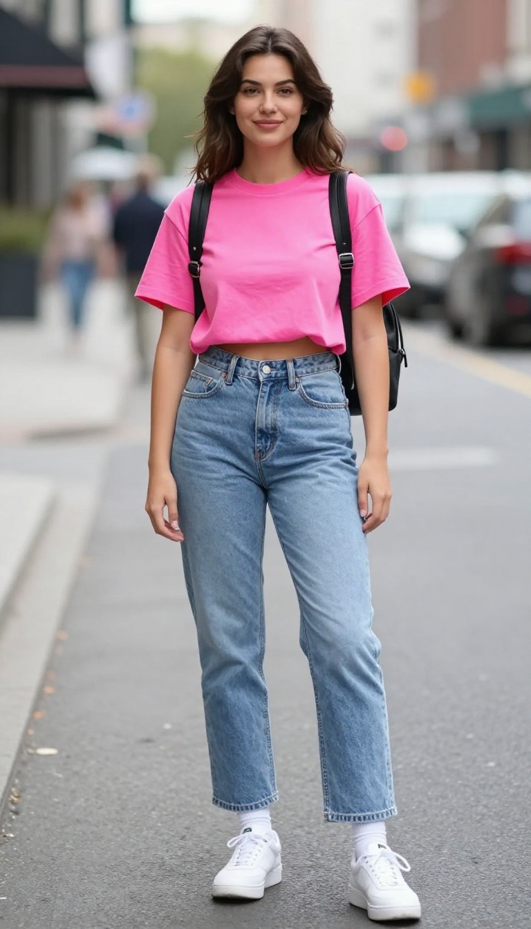 1. Neon Pop with Classic Denim