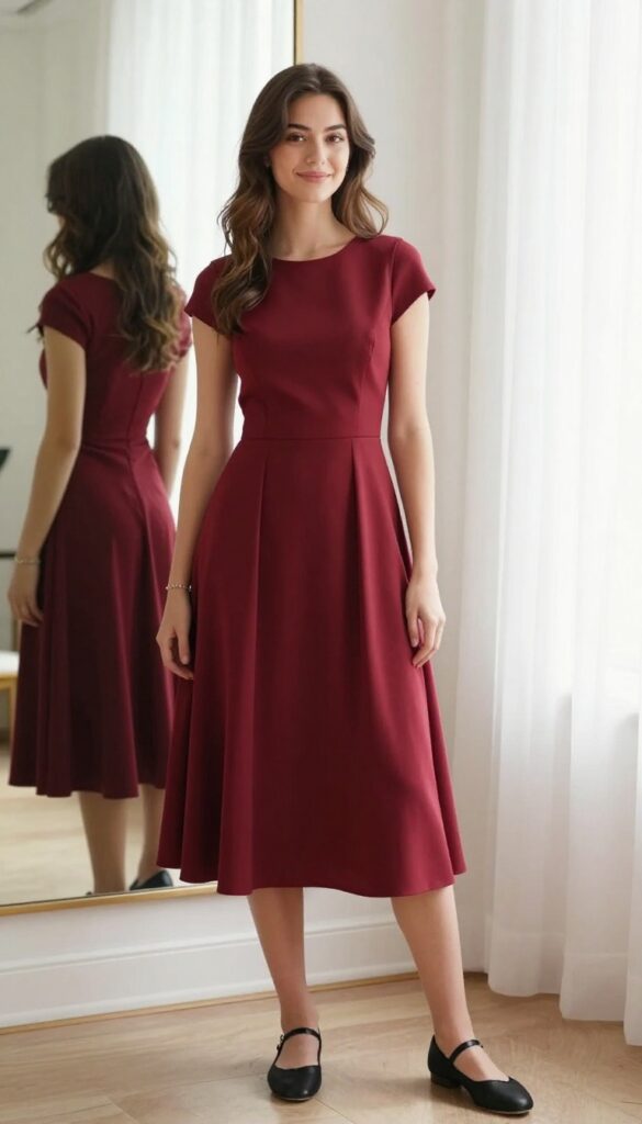 9. A-Line Dress with Ballet Flats