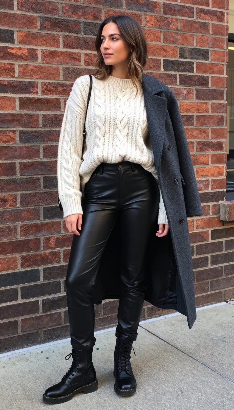 14. Leather Pants With Oversized Knit