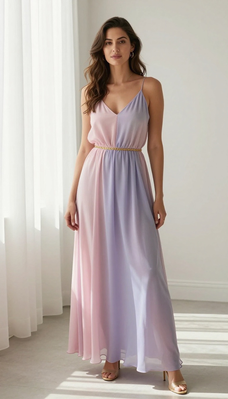 10. Ethereal Eos: Pastel Ombre Dress + Gold Body Chain