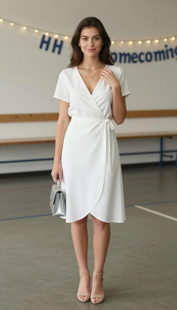 6. Wrap Dress with Dainty Necklace