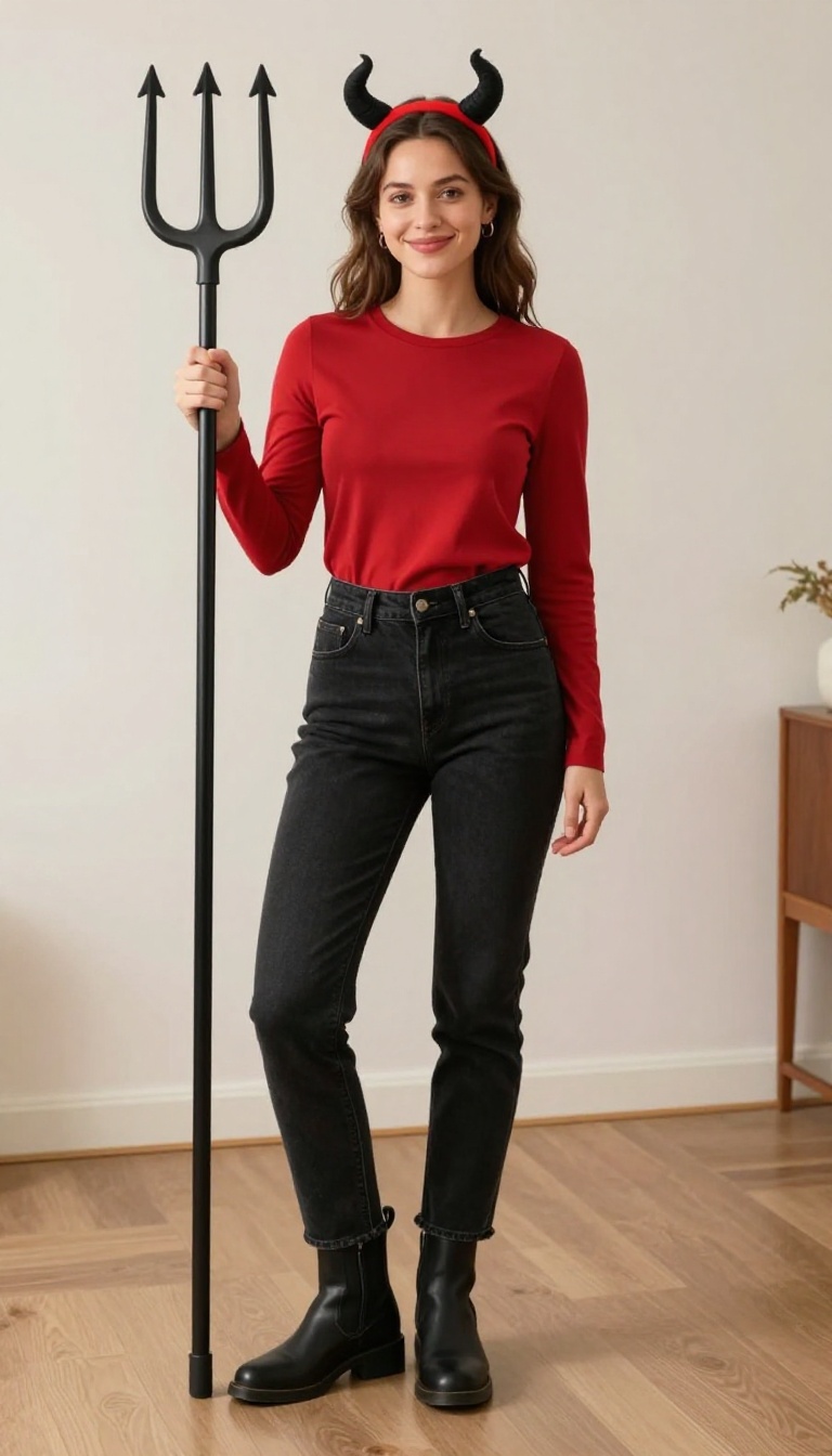 7. Devil in Disguise: Red Top + Black Bottoms