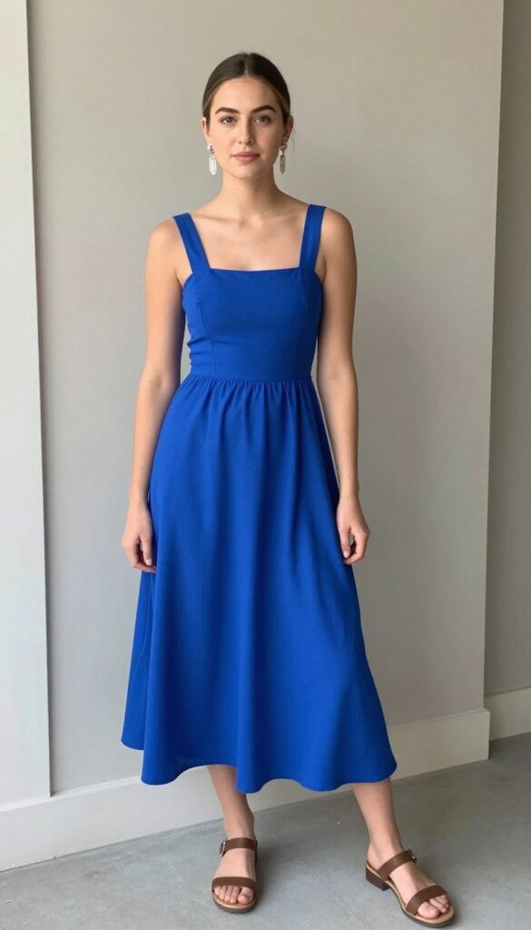3. Off-the-Shoulder Cobalt Dress with Statement Earrings