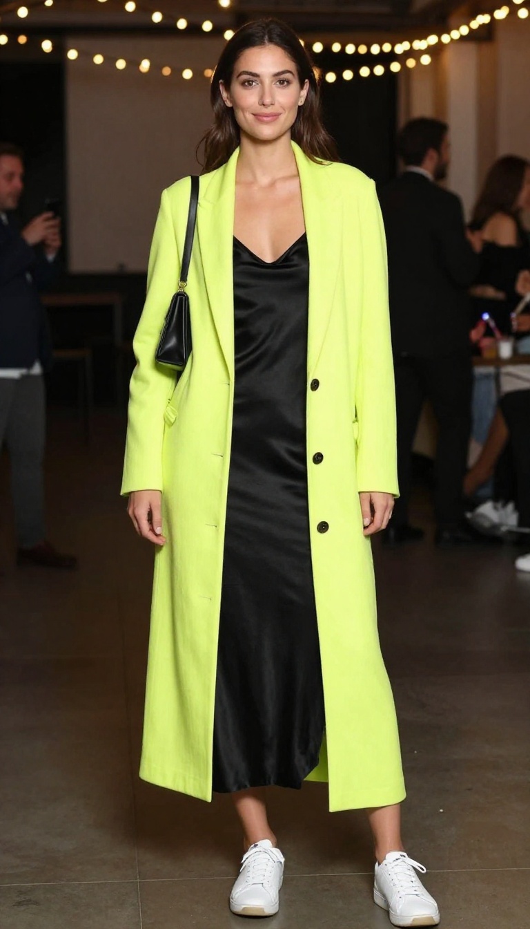9. Neon Cardigan Over a Slip Dress