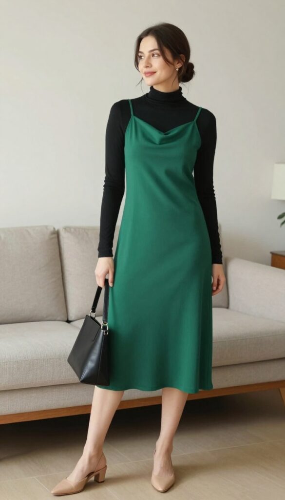 9. Elegant in Emerald: A Slip Dress with a Twist