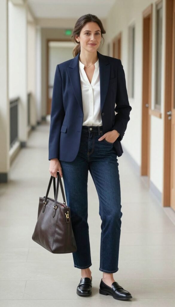 10. Blazer with Dark Wash Jeans and a Simple Blouse