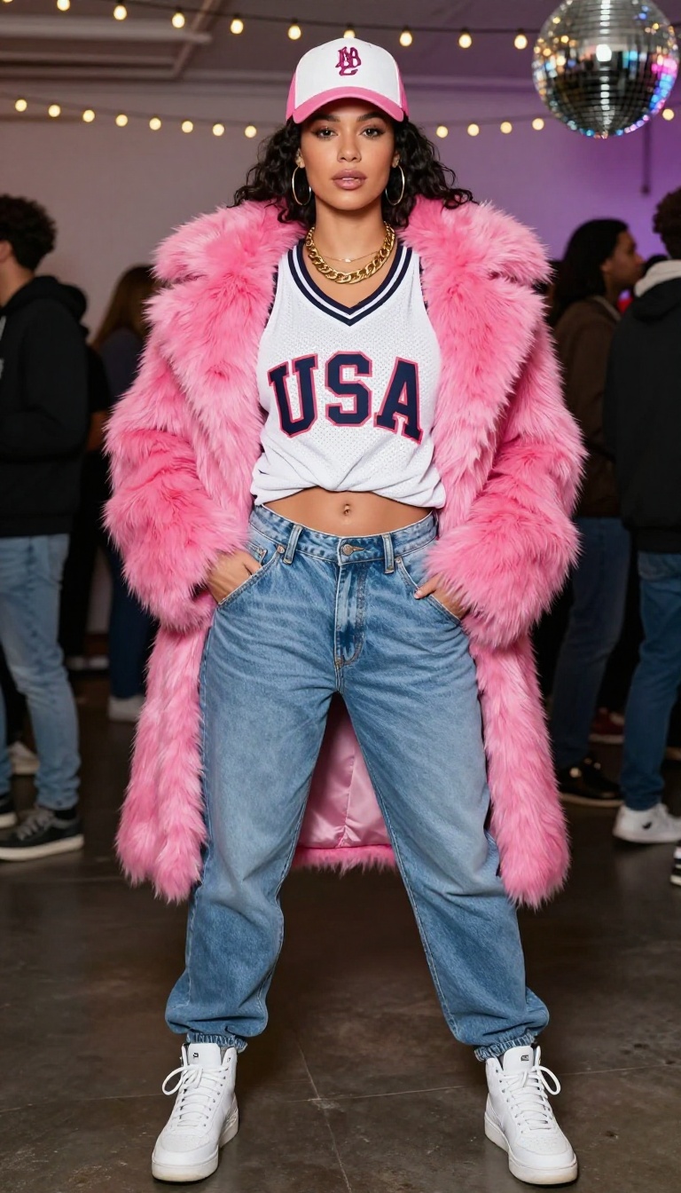 7. Rapper Chic: Baggy Jeans and Faux Fur