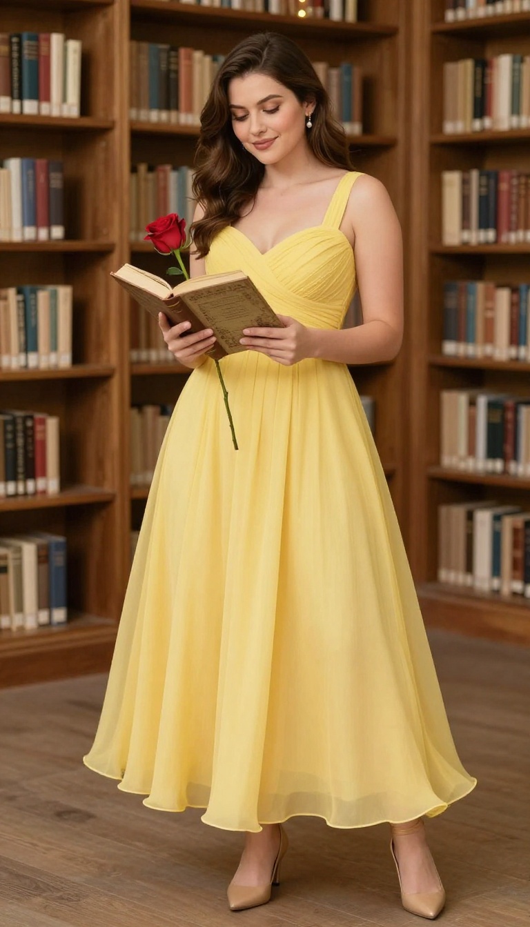 2. Belle's Yellow Gown: Romantic and Bookish