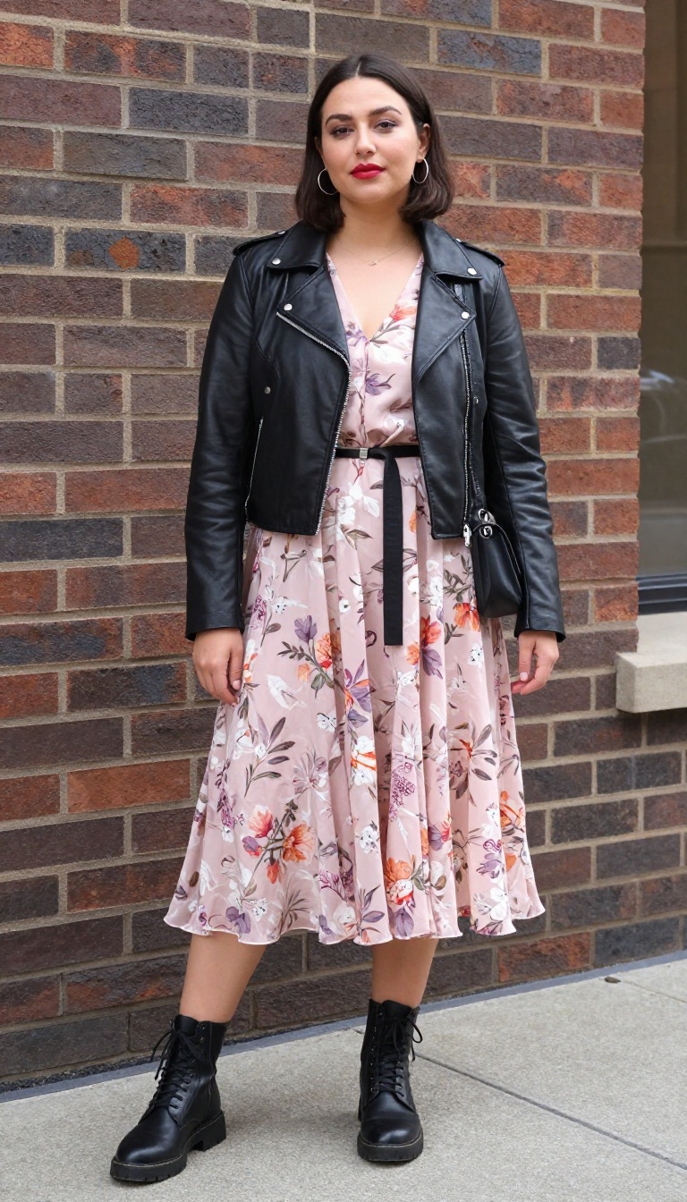 10. Biker Jacket with a Floral Dress