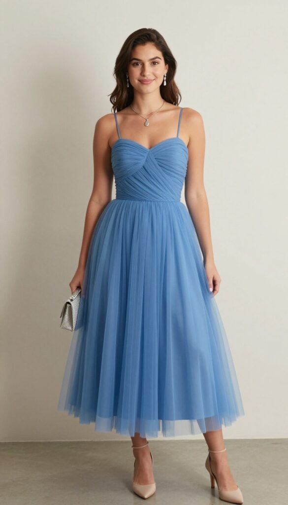 11. Baby Blue Tulle Dress with Silver Jewelry