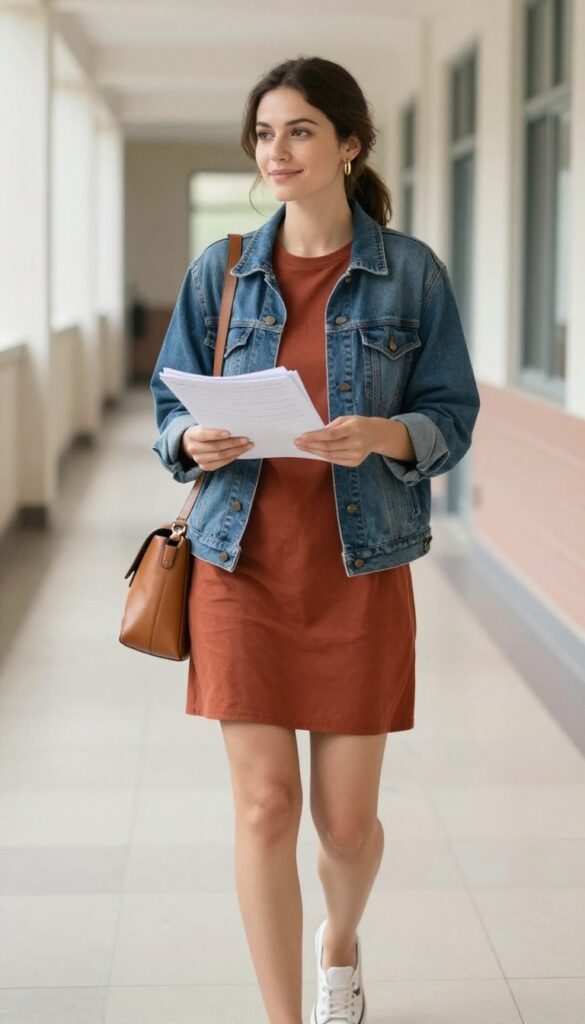 4. Denim Jacket over a Simple Dress