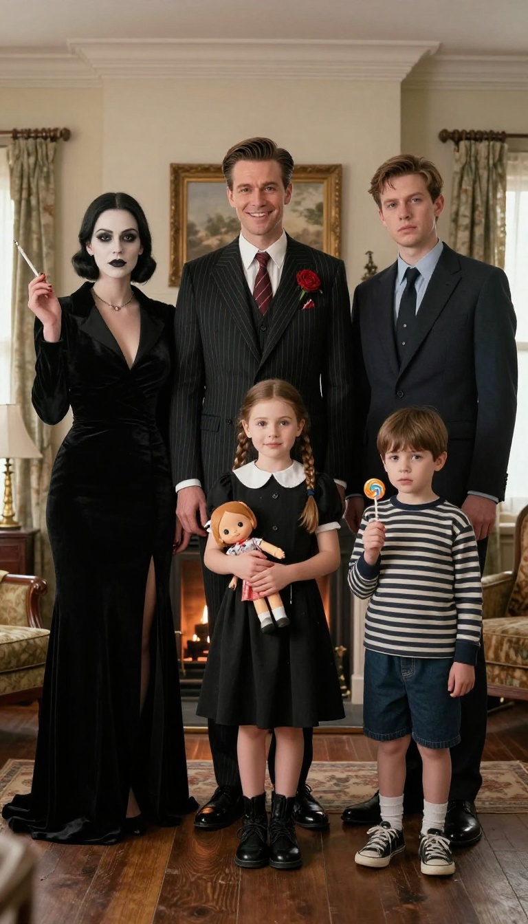 2. The Addams Family: Gomez, Morticia, Wednesday, Pugsley, and Lurch