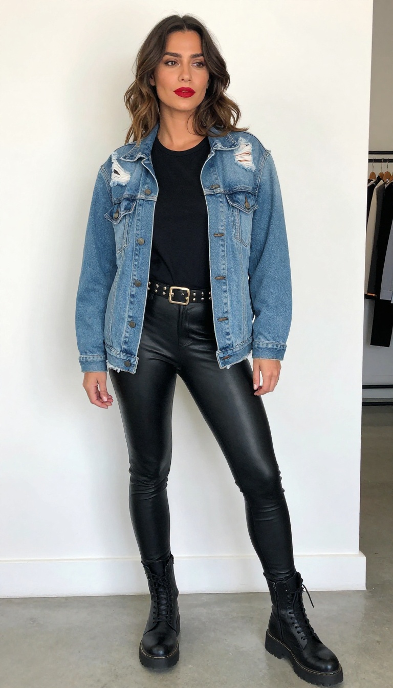 2. Off-Duty Rocker With Leather and Denim